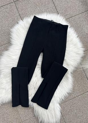 Штани zara лосіни брюки в рубчик чорні з розрізами