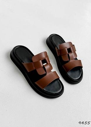 Шльопанці жіночі elza шоколад, натуральна шкіра