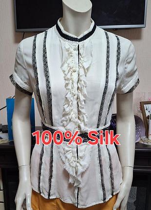 Непревзойденная дизайнерская шёлковая блузка цвета шампань alvin valley