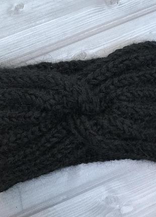 Чёрная повязка чалма узел ободок чёрная повязочка вязаная тёплая мохер7 фото