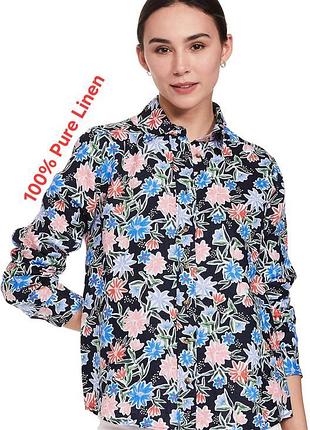Крута лляна сорочка у квітковий принт marks&amp; spencer pure linen made in bangladesh