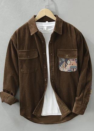 Вельветовая рубашка с этно принтом молочная