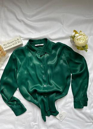 Сатиновая рубашка в изумрудном цвете от zara 🔥2 фото