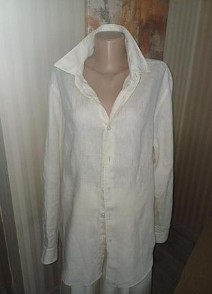 Рубашка из льна в молочном цвете, состояние новой вещи, с мужского плеча, размер l