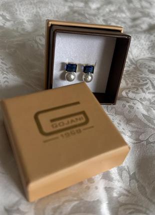 Жіночі срібні сережки з позолотою , з камінням та жемчугом gojani