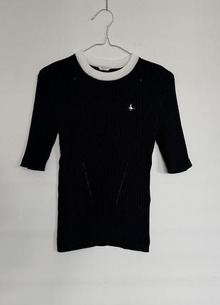 Jack wills кофа в рубчик, вязаная футболка, топ темно-синий, размер m (uk 12, us 8)