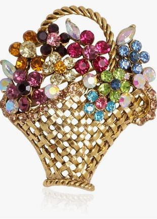 Шикарна вінтажна брошка "корзина з квітами"