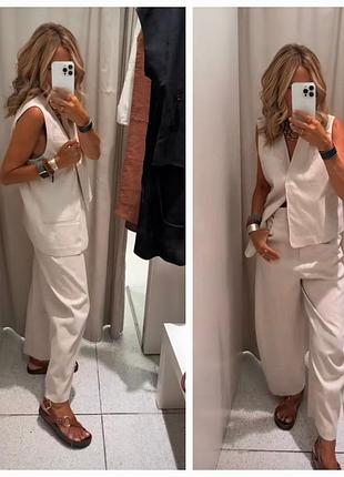 Асиметричний смугастий костюм zara woman collection