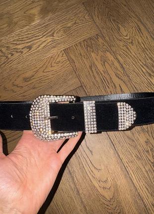 Ремень черный бархатный с камушками зара zara