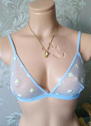 Бралет голубой, сетка, мягкий с ромашками, primark, m