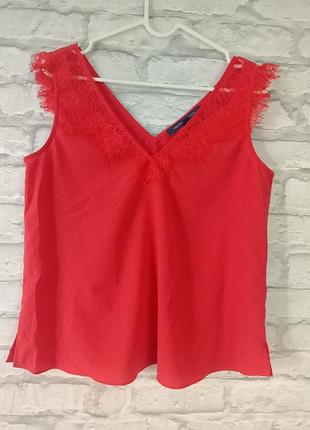Майка шифоновая оранжевая нарядная с гипюром отделка с-м