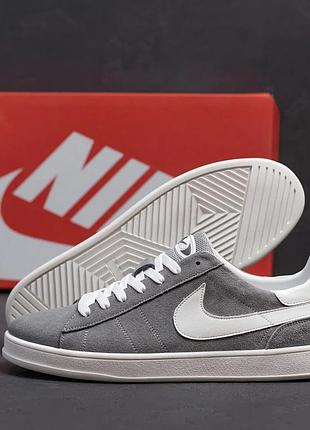 Мужские кожаные кеды nike grey серые