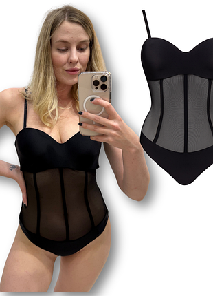 Fox lingerie чорне боді-корсет із сіткою, розмір l