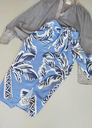 H&m миди юбка на запах лен с принтом
