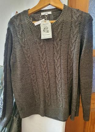 Свитер женский/мужской-унисекс, ажурный, защитного цвета хакки, новый,50- 52 размер,64см длина,42см плечах не сконд.