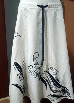 Юбка из льна светлая с вышивкой, размер l - 16 - 50