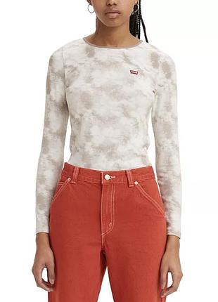 Levi's rib-knit honey long-sleeve logo tee лонг з ребристою в'язкою та медовим принтом левайс xs-s