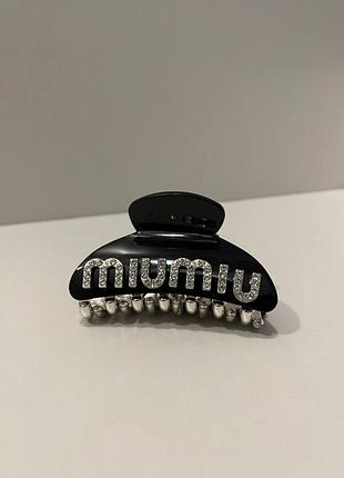 Чорний крабик для волосся з камінцями