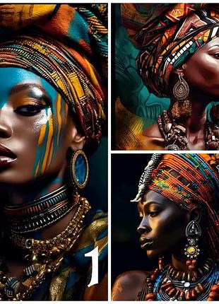 Картина на полотні «яскрава африканка» в дерев'яній рамці, 65×45 см — стильний декор для інтер'єру