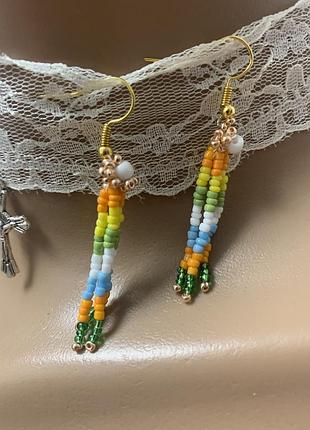 Сережки з бісеру різнокольорові кульчики
