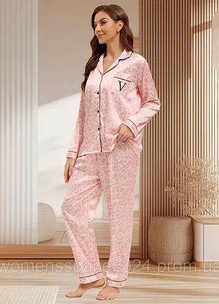 Жіночий сатиновий комплект розмір s жіноча леопардова піжама зі штанами/ комплект для дому