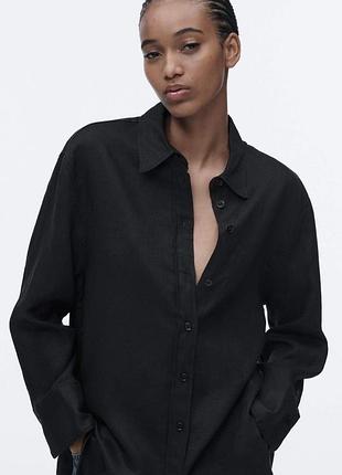 Zara льняная рубашка оверсайз
