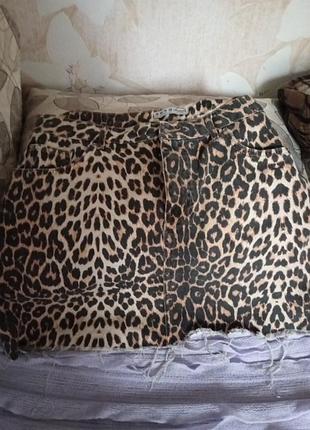 Юбка батал леопардовый принт, плотный коттон🐆🐆🐆