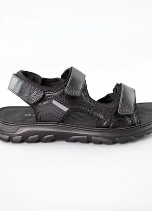 Літні чоловічі шкіряні зручні сандалі з липучками,босоніжки екошкіра чорні,для повсякденного носіння