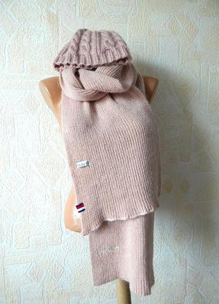 Набір мохеровий довгий шарф і шапка пудрового кольору
