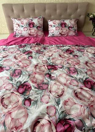 Комплект, набір постільної білизни "акварельні квіти", комбінований, 100% бавовна