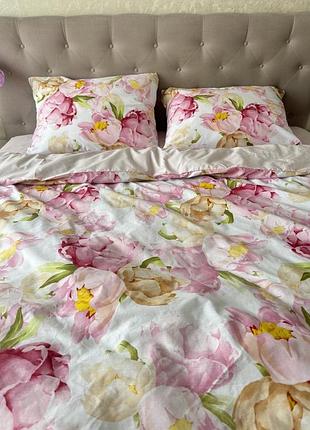 Комплект, набір постільної білизни "акварельні квіти", комбінований, 100% бавовна