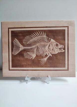 Картина декор дерево бук / риба скелет риби / handmade ➡️ розмір 21x28см