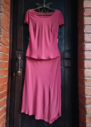 100% шелк-макси костюм тройка розовый viyella разновья фуксия шелковая шелк шёлковая набор винтаж