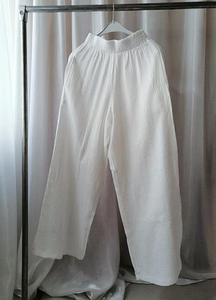 Натуральна бавовна муслін довгі широкі штани палаццо висока посадка на гумці в наявності розмір s в