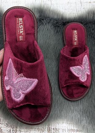 Тапочки комнатные женские белста бордовые с открытым носком 2344