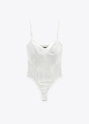 Корсетное белое боди майка без рукавов с эффектом атласа от zara
