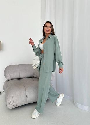 Жіночий легкий костюм сорочка брюки вільного крою олива блакитний бежевий чорний малина бузковий