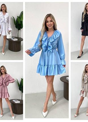 Женское летнее платье мини короткое рюши воланы