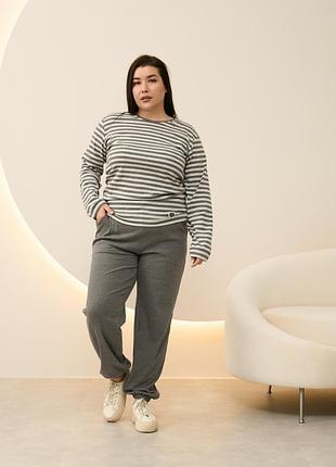 Комплект жіночий plus size зі штанами - в рубчик смужка