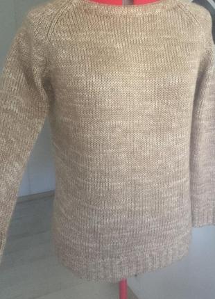 Базовый свитер zara knit бежевый меланжевый, с рукавами "реглан"5 фото