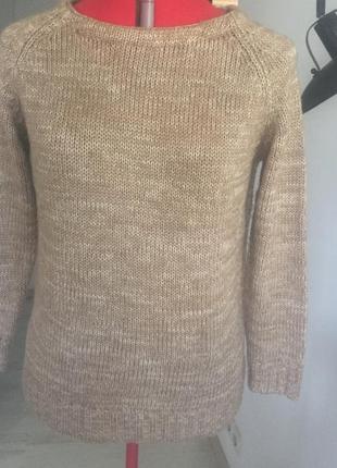 Базовый свитер zara knit бежевый меланжевый, с рукавами "реглан"2 фото