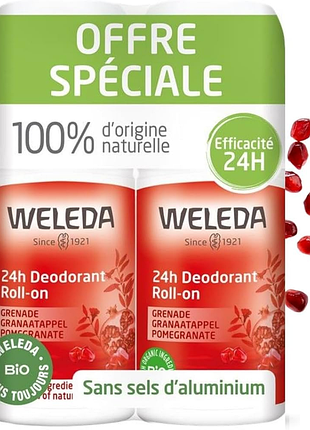 Кульковий дезодорант weleda з гранатом 24години déodorant à la grenade roll-on 24h упаковка з 2-х шт