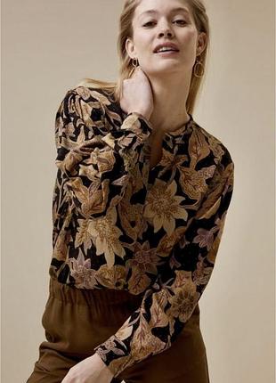 Черно бежевая блуза широкие рукава цветочный орнамент peacocks 14/42
