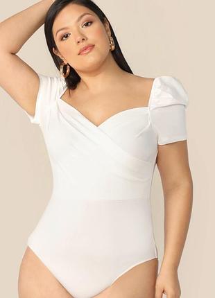 Белое боди большого размера 58 с декольте паркс 22 eu 50