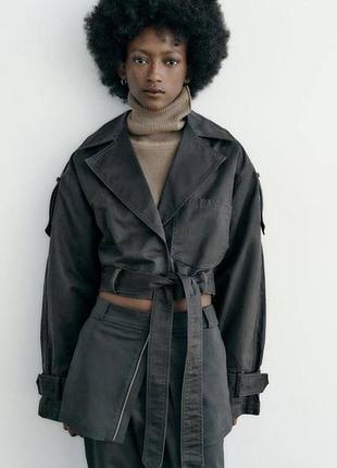 Косуха куртка джинсова з напиленням тренч вкорочений зара