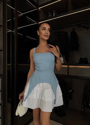 Сукня з джинсу та імітацією баски з прошви