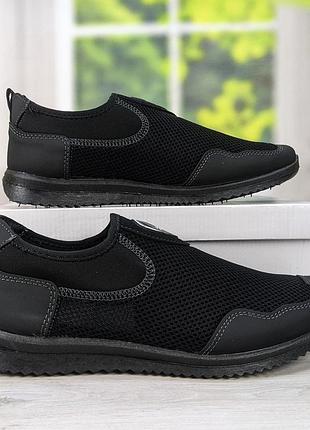 Кроссовки мокасины мужские черные сетка dago style 3127-3