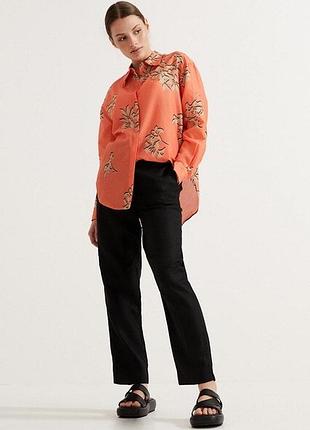 Сорочка  жіноча marks&spencer uk6 xxs 40р., , бавовна з шовком, помаранчева,  квітковий принт