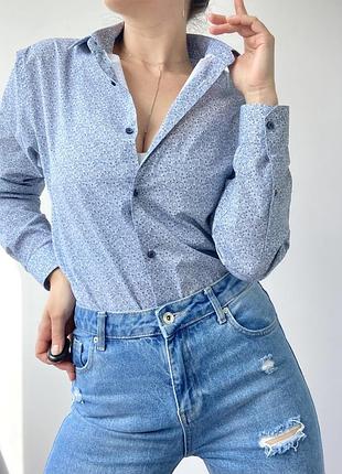 Базова бавовняна біла-синя сорочка/рубашка від primark®, стан нової, розмір l/m