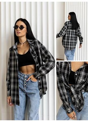 Стильна тепла фланельова сорочка (7 кольорiв) рубашка в клетку